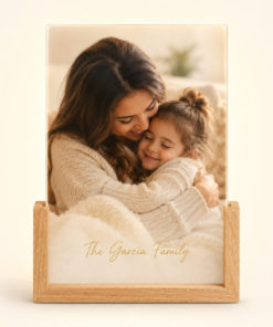 Personalized Photo Night Light with Wood Stand
