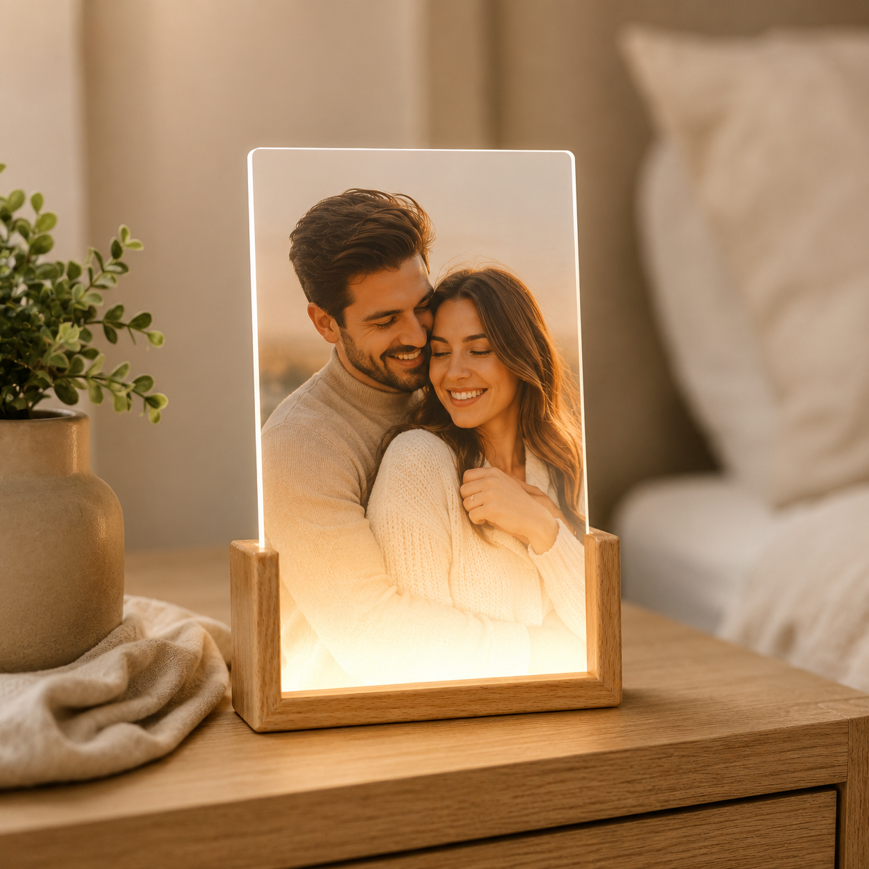 Personalized Photo Night Light with Wood Stand - Image 2