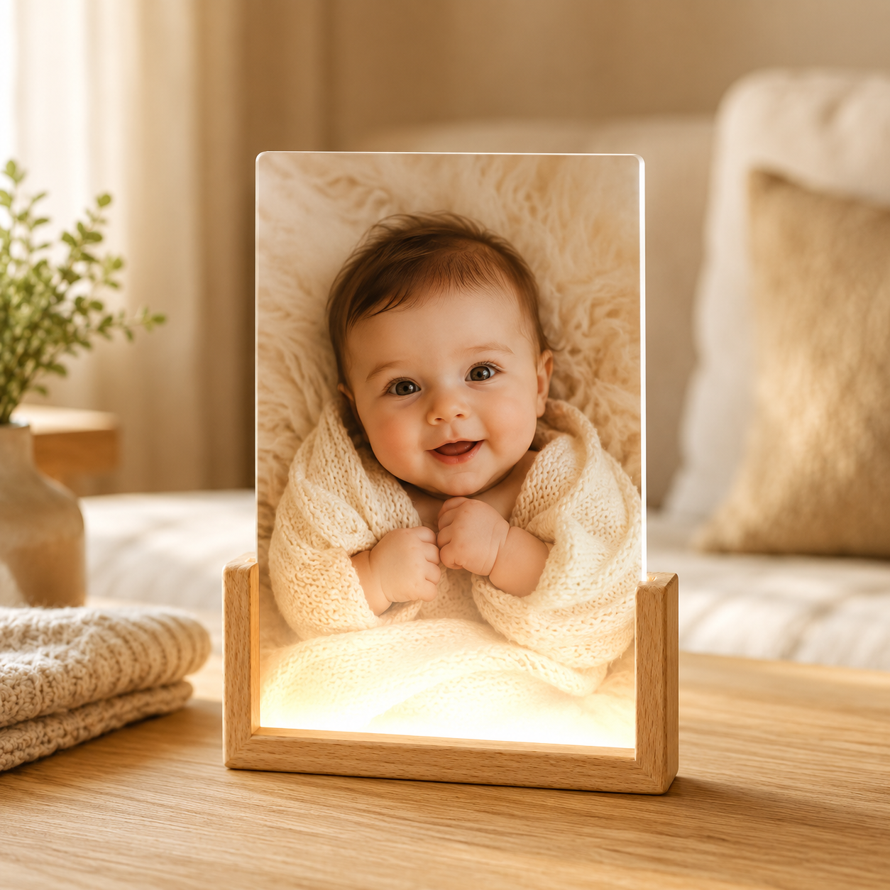 Personalized Photo Night Light with Wood Stand - Image 3