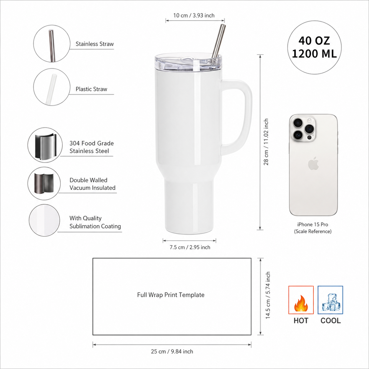 40 oz Personalized Tumbler with Handle - Image 3